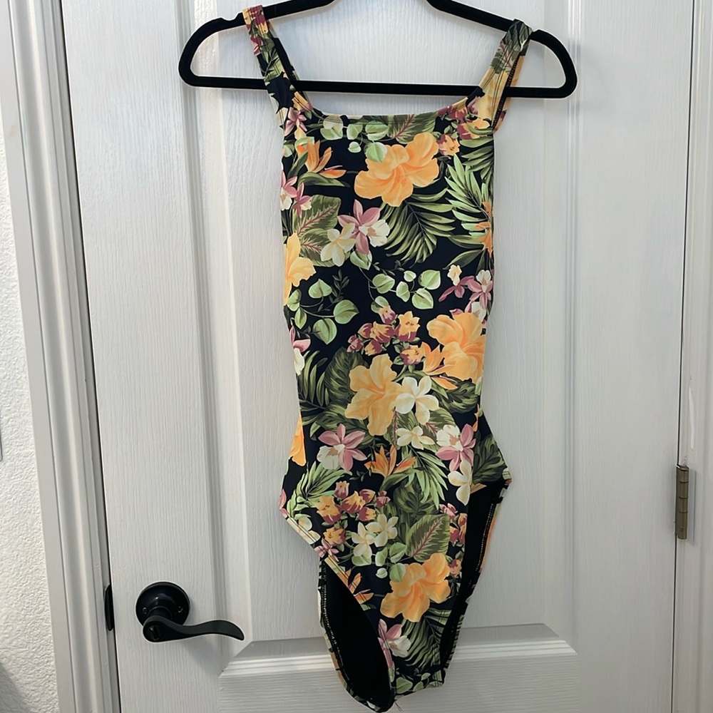 Hurley Floral One Piece Swimsuit - Black and Yellow
